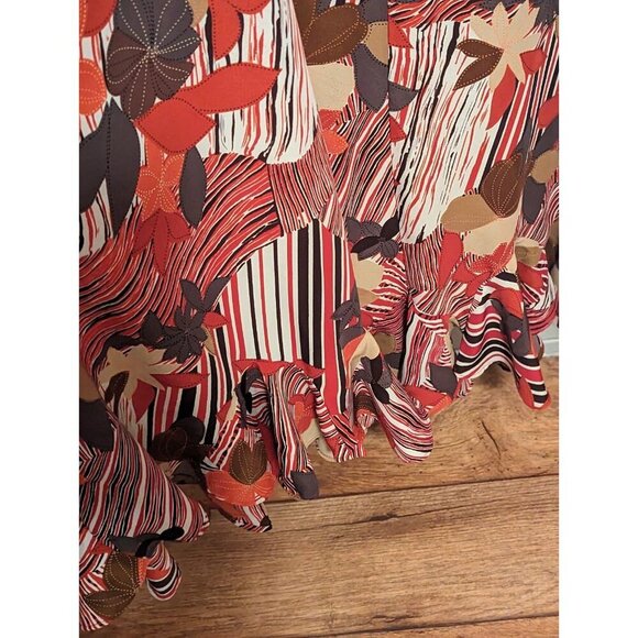 ASHLEY STEWART Burgundy Red Brown Tan Ruffle Midi Dress 24 Sleeveless Summer - Picture 7 of 11